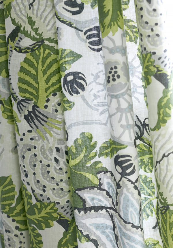 Mitford Green And White Printed Fabric | Thibaut