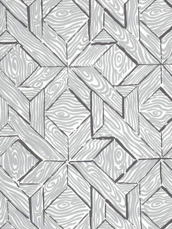 Parquetry Gray Charcoal on White Screen Printed | China Seas