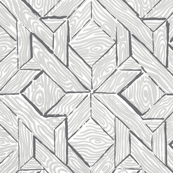 Parquetry Gray Silver on Almost White Screen Printed | China Seas