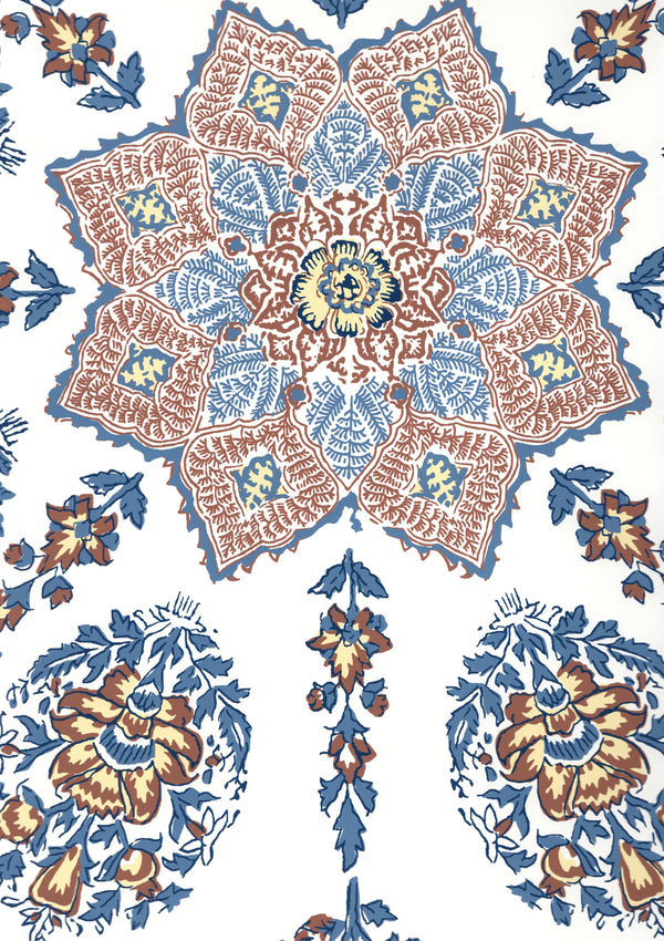 Persepolis Brown Navy on White Screen Printed - White Wallcovering | China Seas