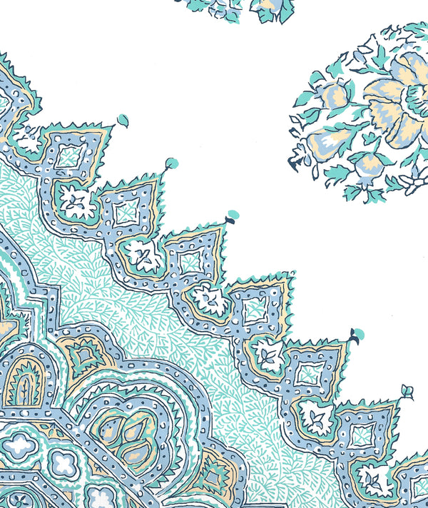 Persepolis Celeste Blue on White Screen Printed | China Seas