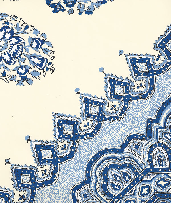 Persepolis Navy French Blue on Off White Screen Printed | China Seas