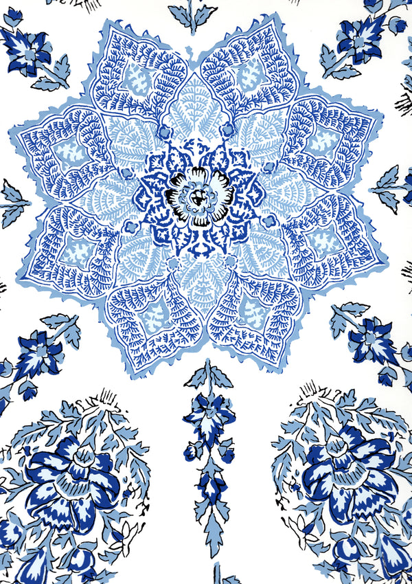 Persepolis Navy French Blue on White Screen Printed | China Seas