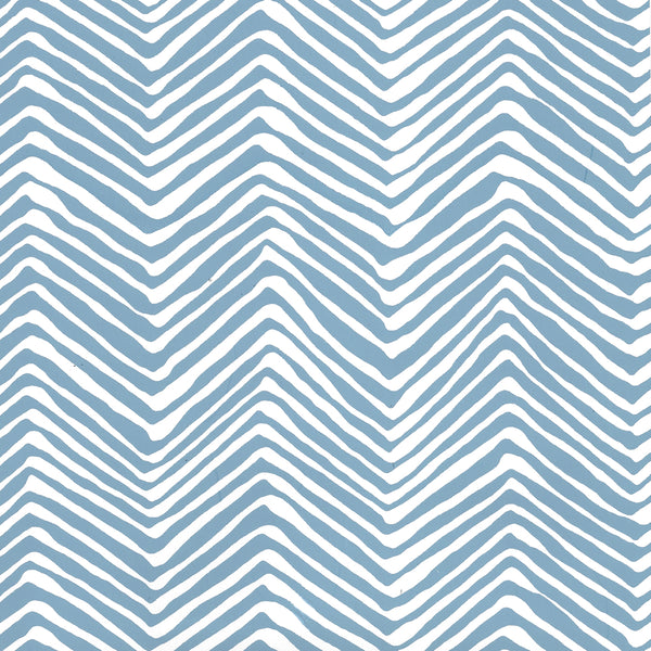 Petite Zig Zag Blue on White Screen Printed - White Wallcovering | China Seas