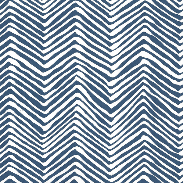 Petite Zig Zag Navy on White Screen Printed - White Wallcovering | China Seas