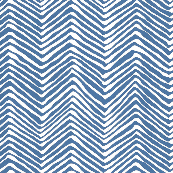 Petite Zig Zag Pacific Blue on White Screen Printed | China Seas