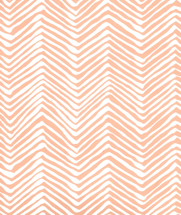 Petite Zig Zag Peach on White Screen Printed - White Wallcovering | China Seas