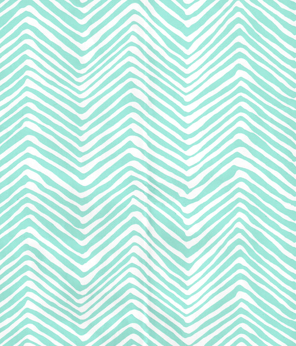 Petite Zig Zag Turquoise on White Vinyl Screen Printed | China Seas