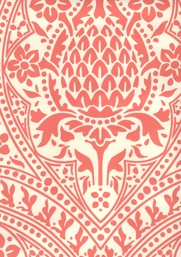 Pina Tomato on Off White Screen Printed - Cream Wallcovering | China Seas