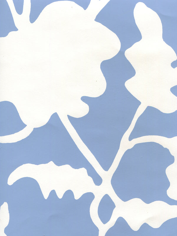 Potalla Background French Blue on White Screen Printed | China Seas