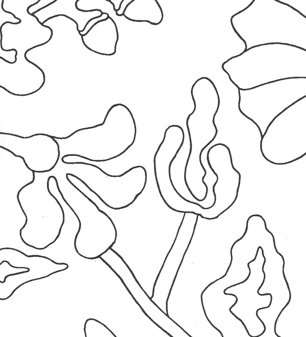Potalla Outline Black on White Screen Printed - White Wallcovering | China Seas