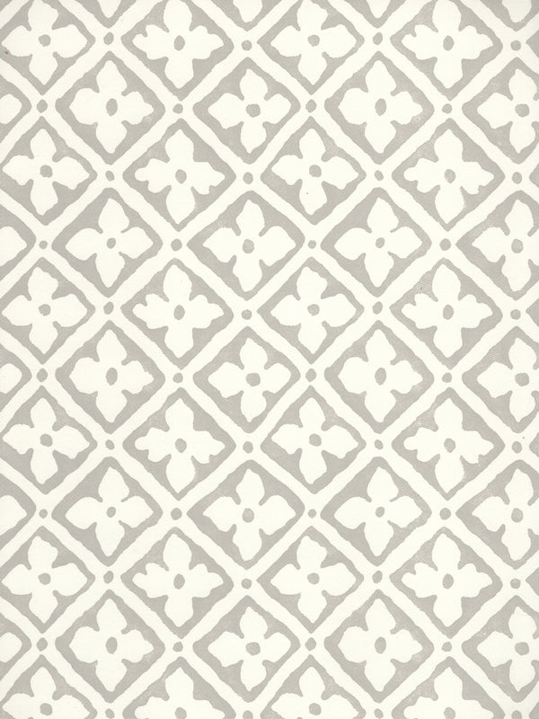 Puccini Gray on Almost White Screen Printed - Cream Wallcovering | China Seas