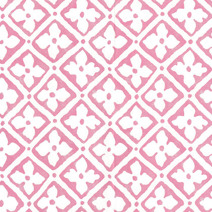 Puccini Pink on Almost White Screen Printed - Off White Wallcovering | China Seas