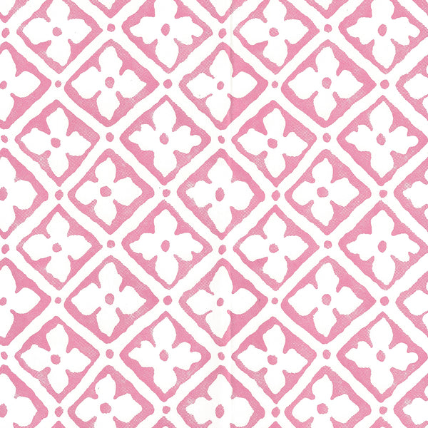 Puccini Pink on Almost White Screen Printed - Off White Wallcovering | China Seas