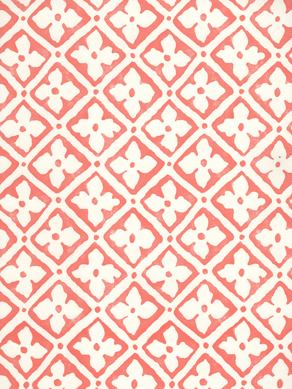 Puccini Tomato on Almost White Screen Printed - Off-White Wallcovering | China Seas