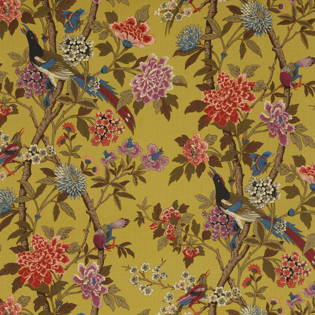 Samples and Purchasing available for Hydrangea Bird - Mustard/Mauve Yellow By G P & J Baker | East To West |Botanical & Floral Flora & Fauna Multipurpose Print at Designer Wallcoverings and Fabrics