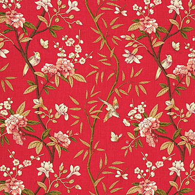 Samples and Purchasing available for Peony & Blossom - Red/Moss Red By G P & J Baker | Perandor Collection |Botanical & Floral Flora & Fauna Multipurpose Print at Designer Wallcoverings and Fabrics