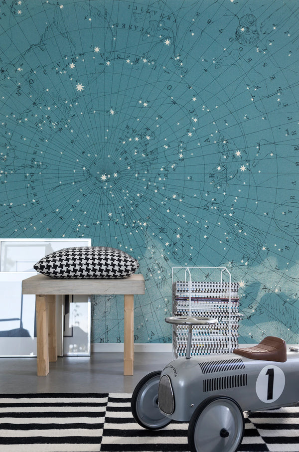Atlas of Astronomy - Teal Blue | Rebel Walls
