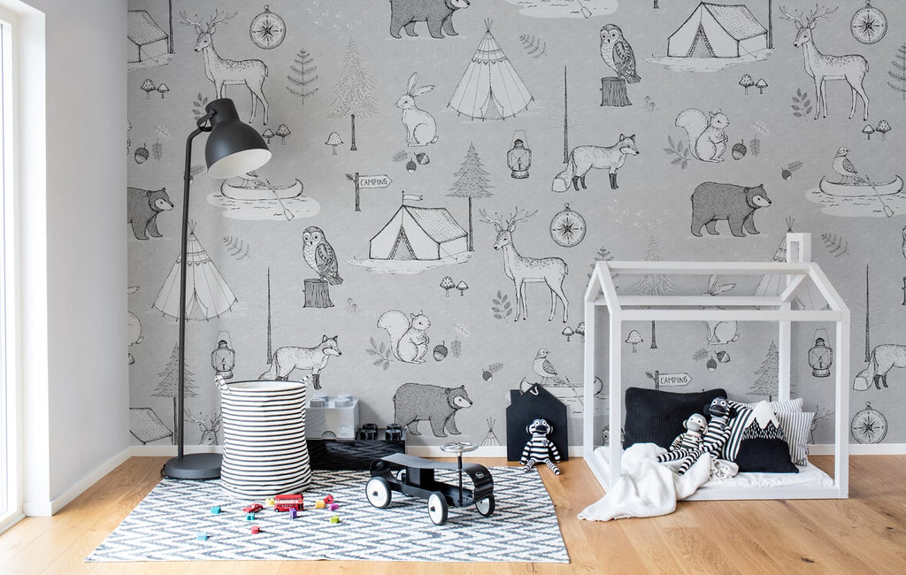 Camping Trip, Gray Wallcoverings