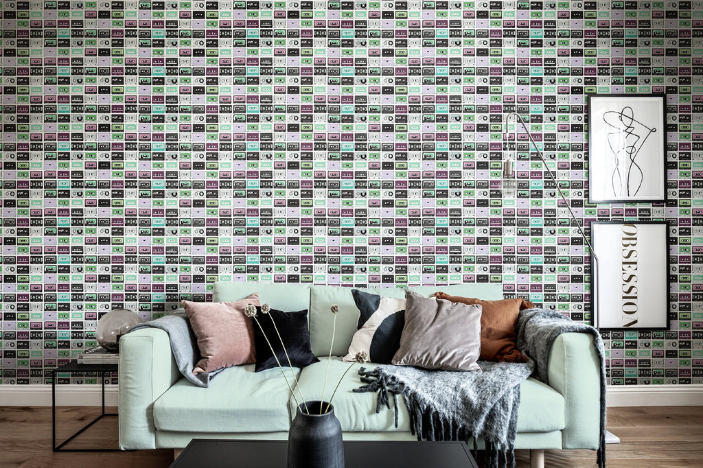 Casette Tape Purple Rain Wallcoverings