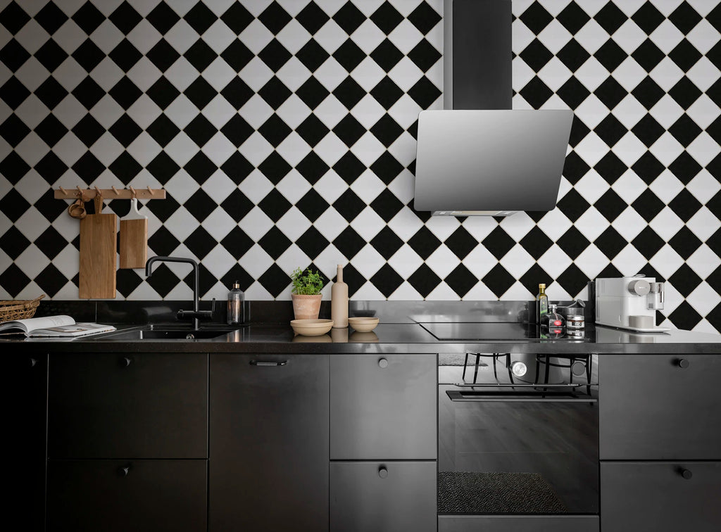 Checkered Tiles, Black &amp; White Wallcoverings