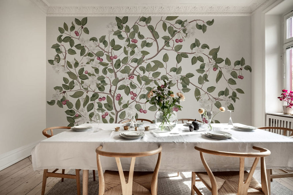 Cherries, White Wallcoverings