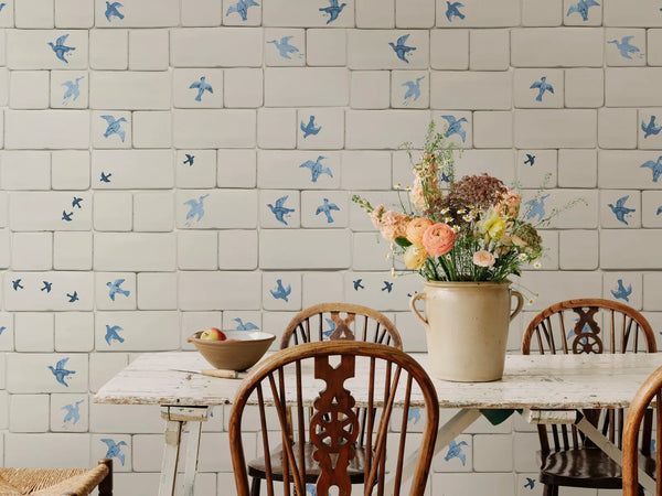 Flight of Tiles, Blue Wallcoverings | Rebel Walls