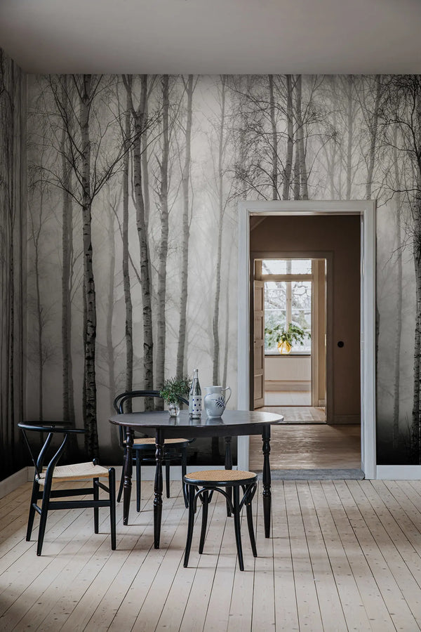 Birch Fog - Black & White | Rebel Walls