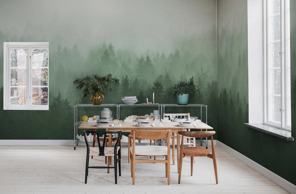 Cloudy Forest, Green Wallcoverings