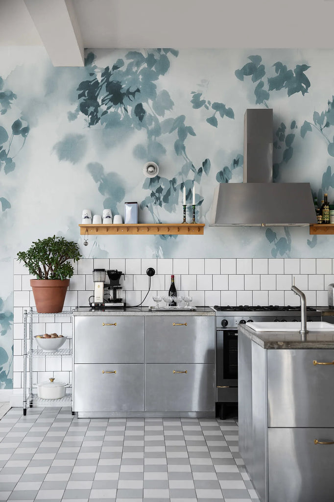 Hazy Leaves, Blue Wallcoverings