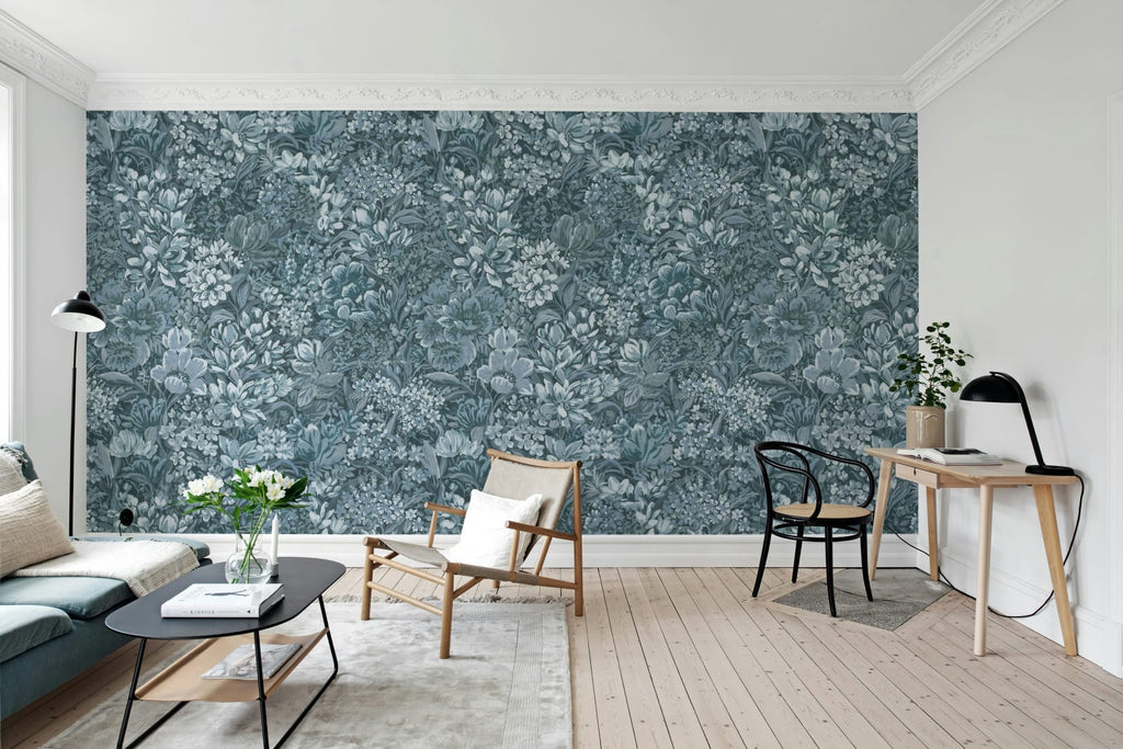 Floral Garden, Blue Wallcoverings