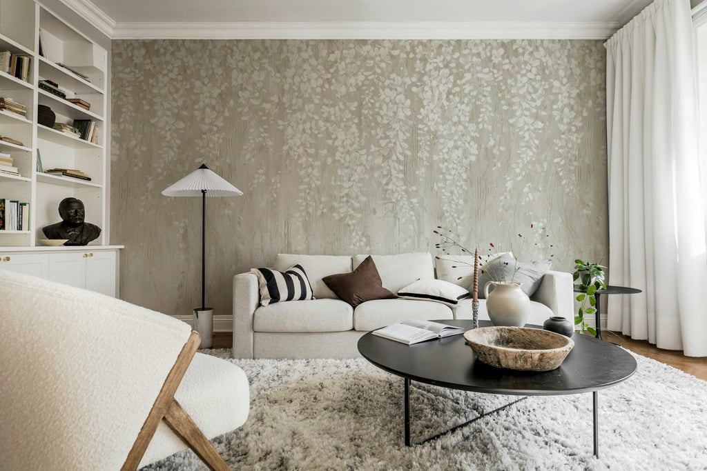 Draped Blossoms, Beige Wallcoverings