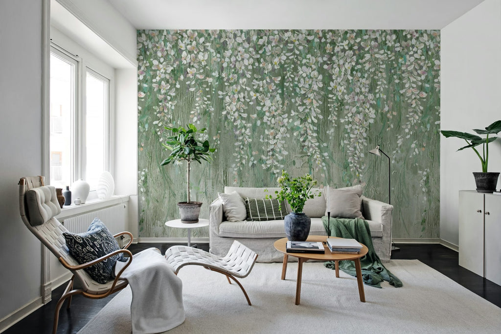 Draped Blossoms, Green Wallcoverings