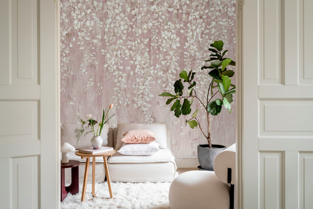 Draped Blossoms, Pink Wallcoverings