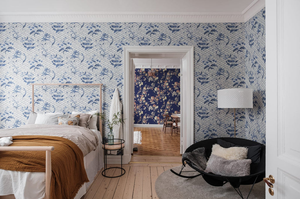 Floral Ripple Blue Wallcoverings