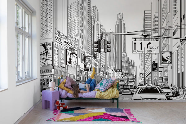 Cartoon City Kids - White | Rebel Walls