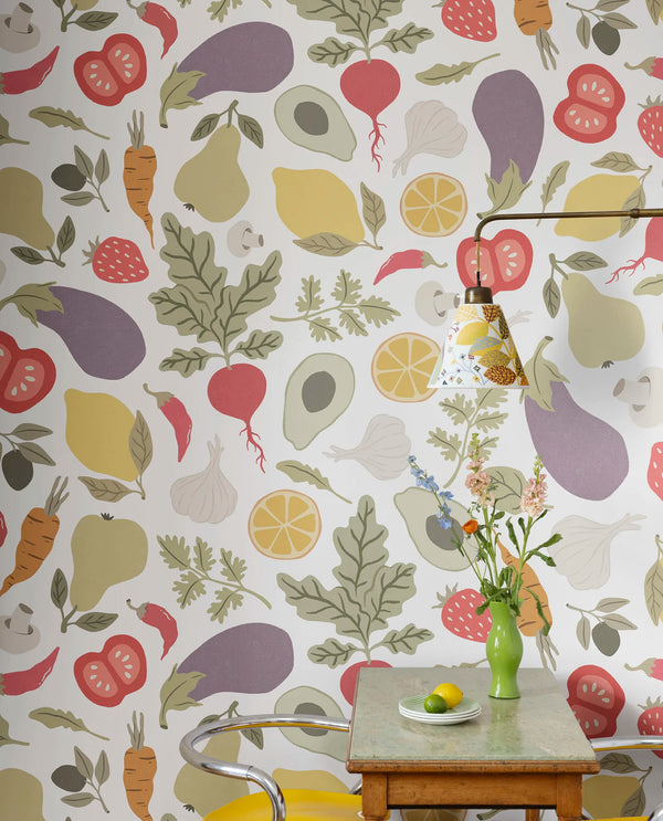Eat Your Greens, White Wallcoverings | Rebel Walls