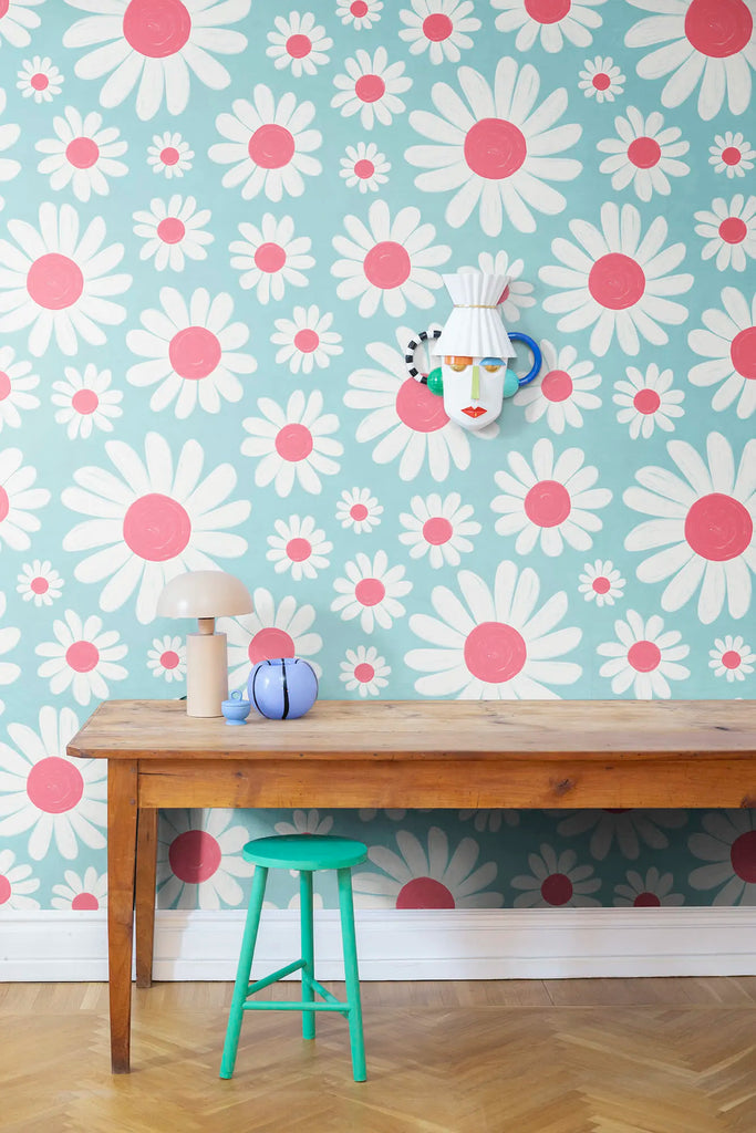 Dashing Daisies, Turquoise Wallcoverings