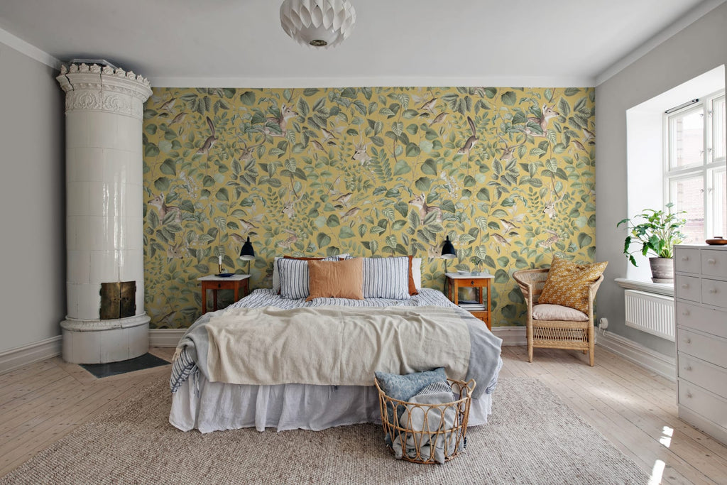 Forest Animals, Yellow Wallcoverings