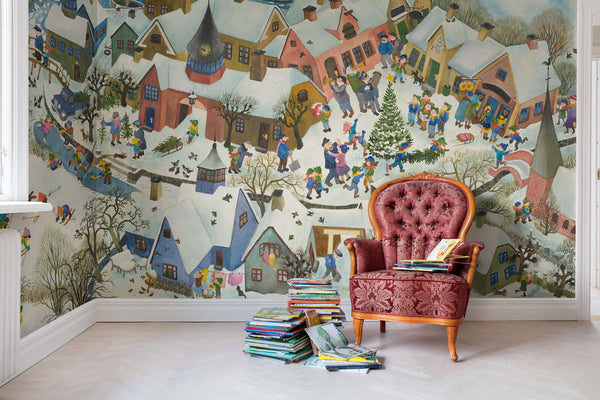 Friendly Town, Winter Wallcoverings | Rebel Walls