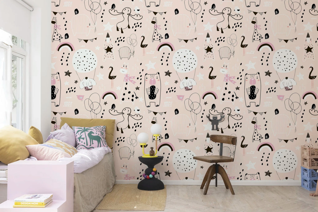 Happy Animals, Pink Wallcoverings