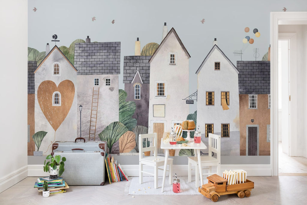 Cute Village, Pastel Wallcoverings