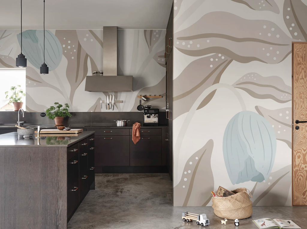 Cool Flora, Beige &amp; Blue Wallcoverings