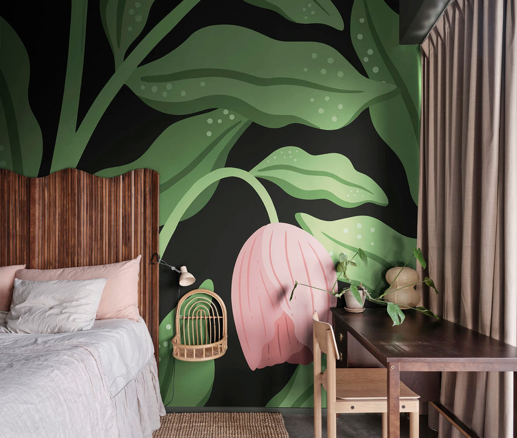 Cool Flora, Black &amp; Pink Wallcoverings