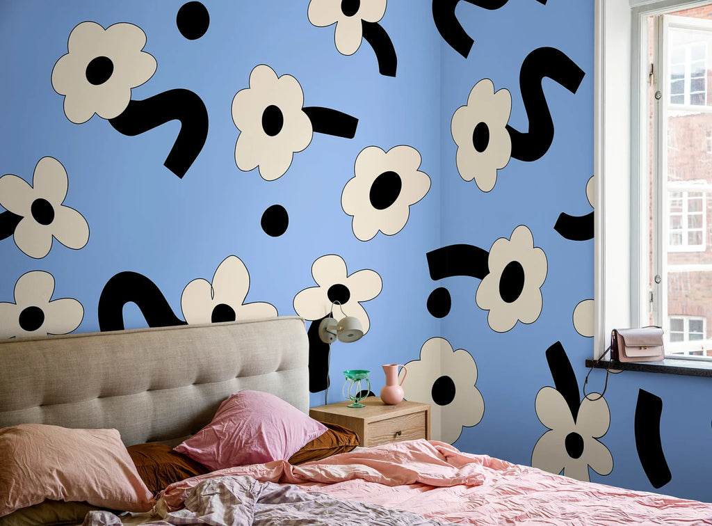 Dancing Flower, Blue Wallcoverings