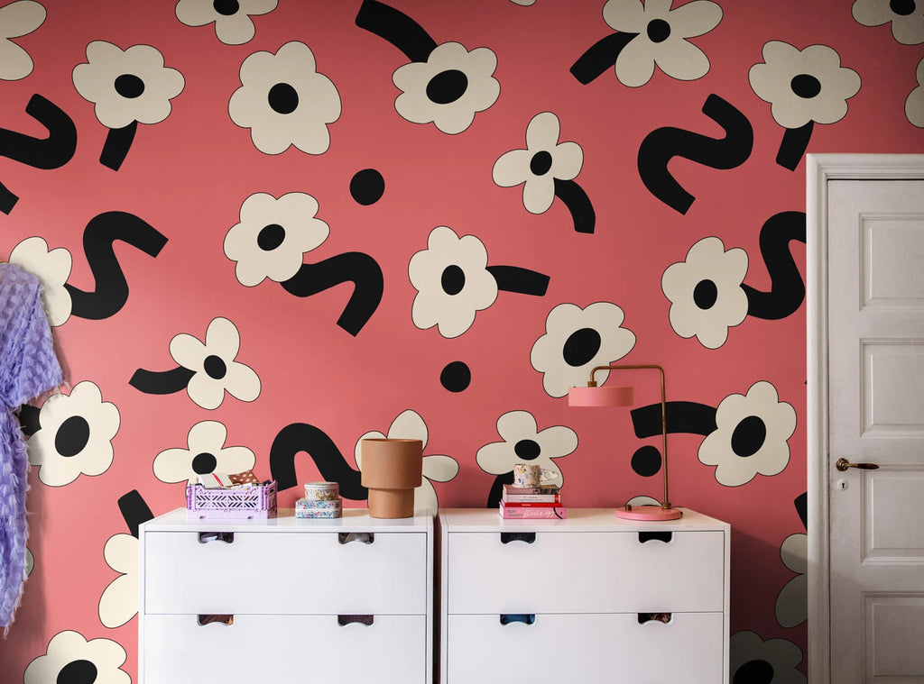 Dancing Flower, Red Wallcoverings