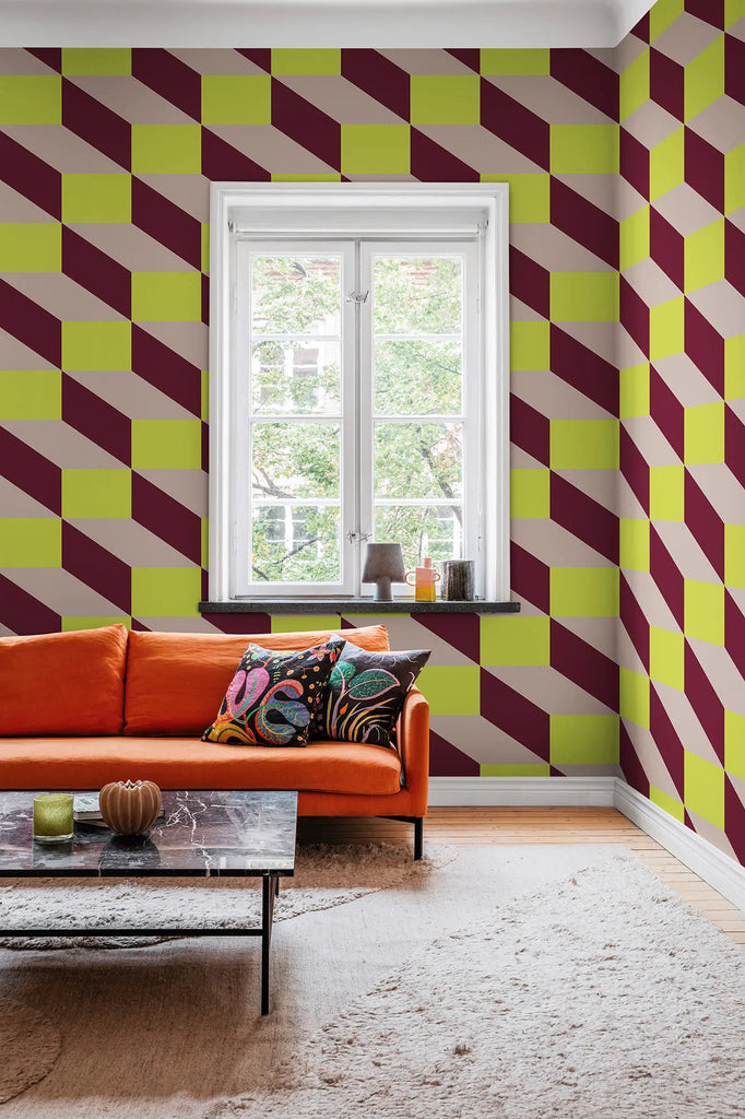 Filled Optic, Green &amp; Yellow Wallcoverings