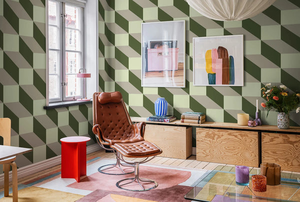 Filled Optic, Green Wallcoverings | Rebel Walls