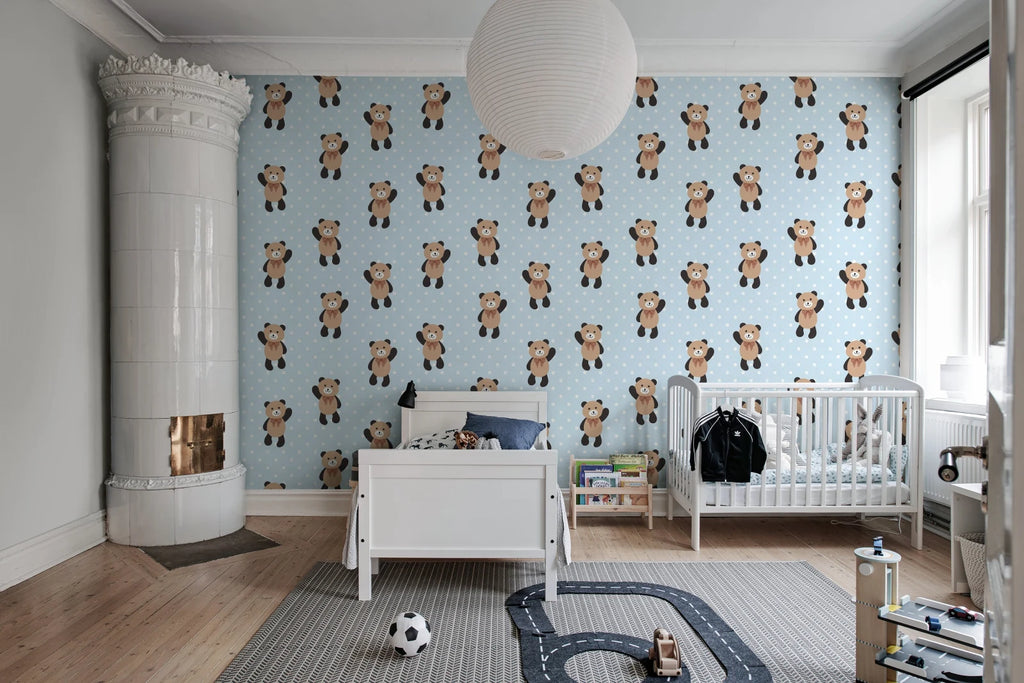 Hello Bear, Baby Blue Wallcoverings