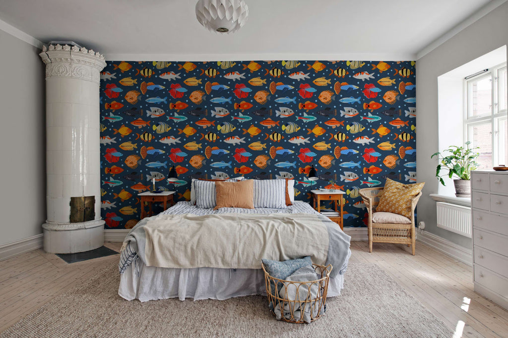 Fish Shoal, Blue Wallcoverings